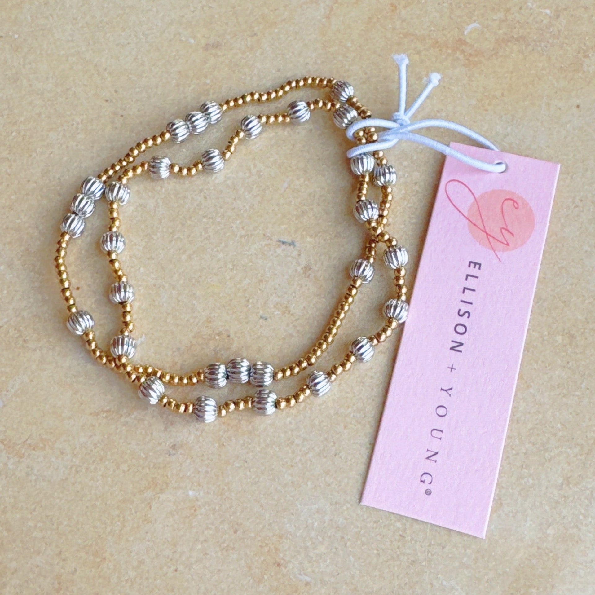 Two Toned Beads Stretch Bracelet Set Of 2