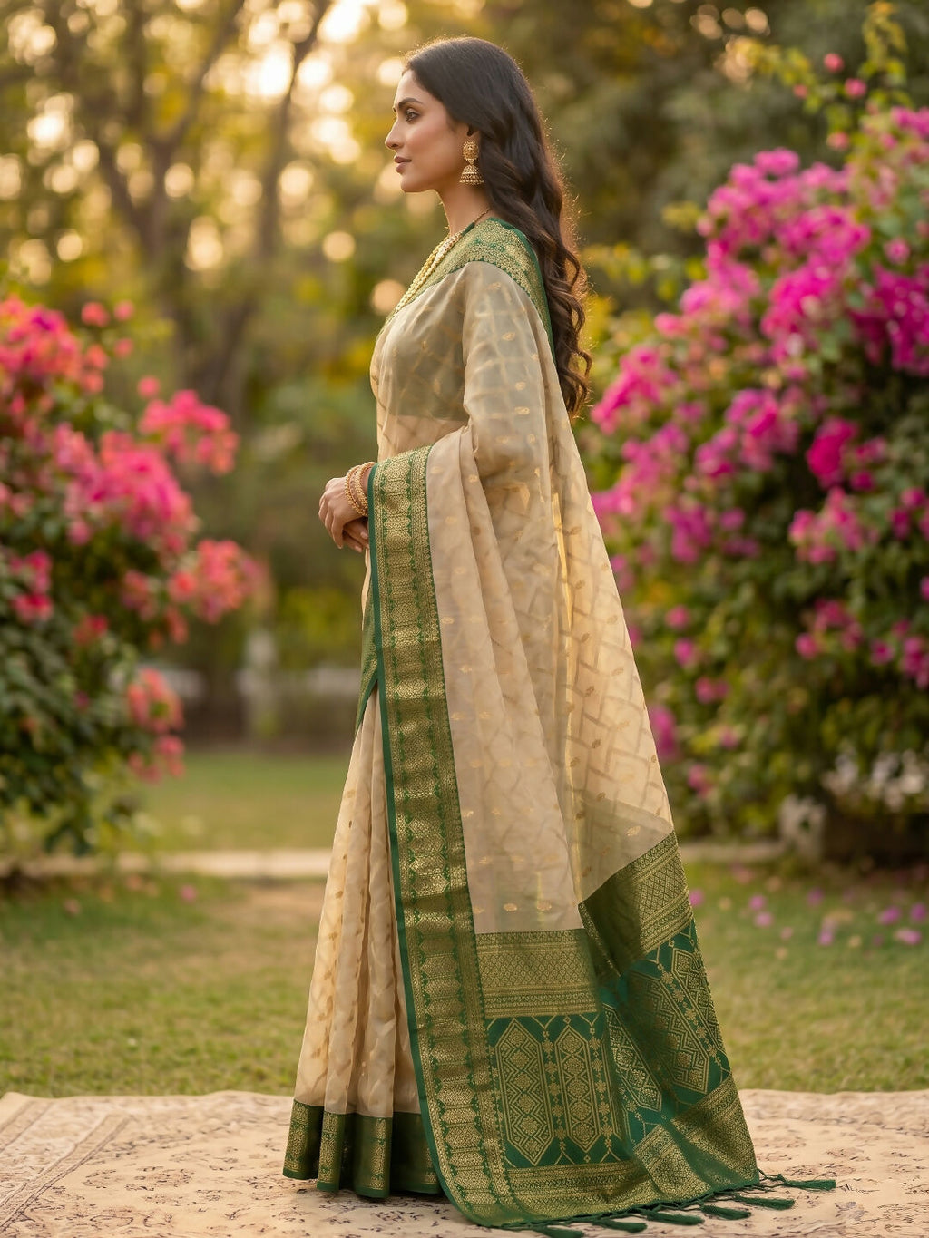 Chiku With Green Cotton Saree for Daily Elegance