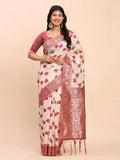 A deep maroon linen cotton saree with a matching blouse piece.