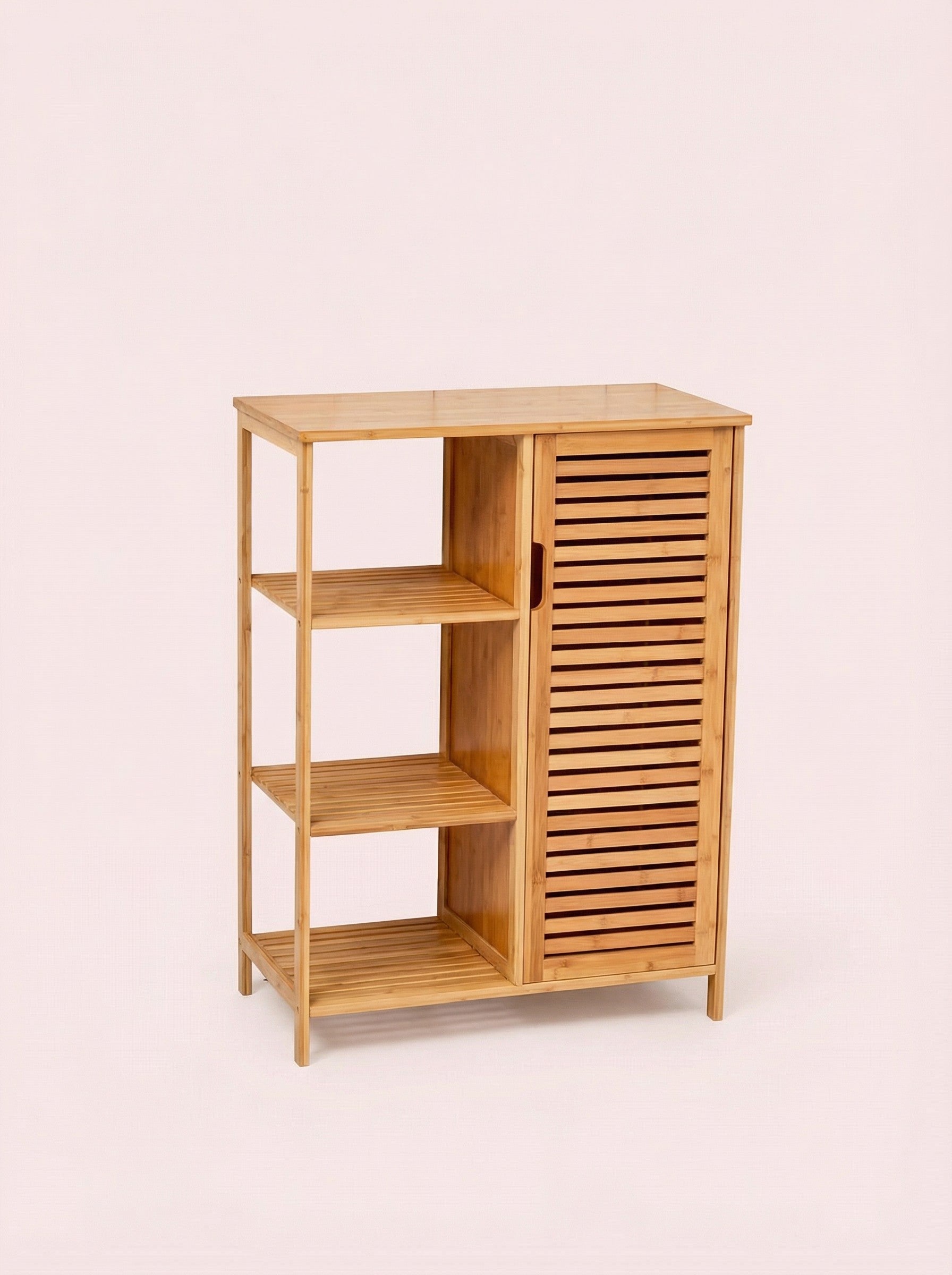 4-Tier Bamboo Floor Cabinet with Doors for Minimalist Storage