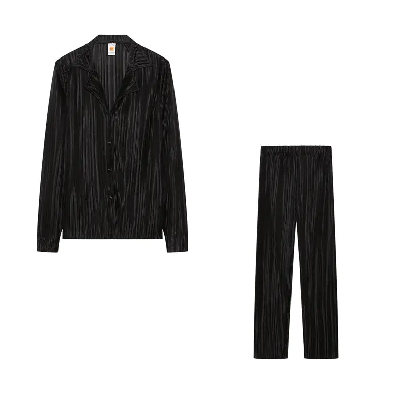 Women's Pleated Casual Button Down Shirt and Wide Leg Pant Set - Image 6