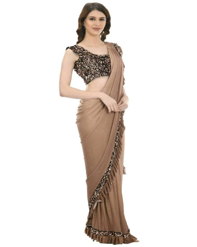 Camel Colour Shaded Ruffled Ready To Wear Saree for All Seasons