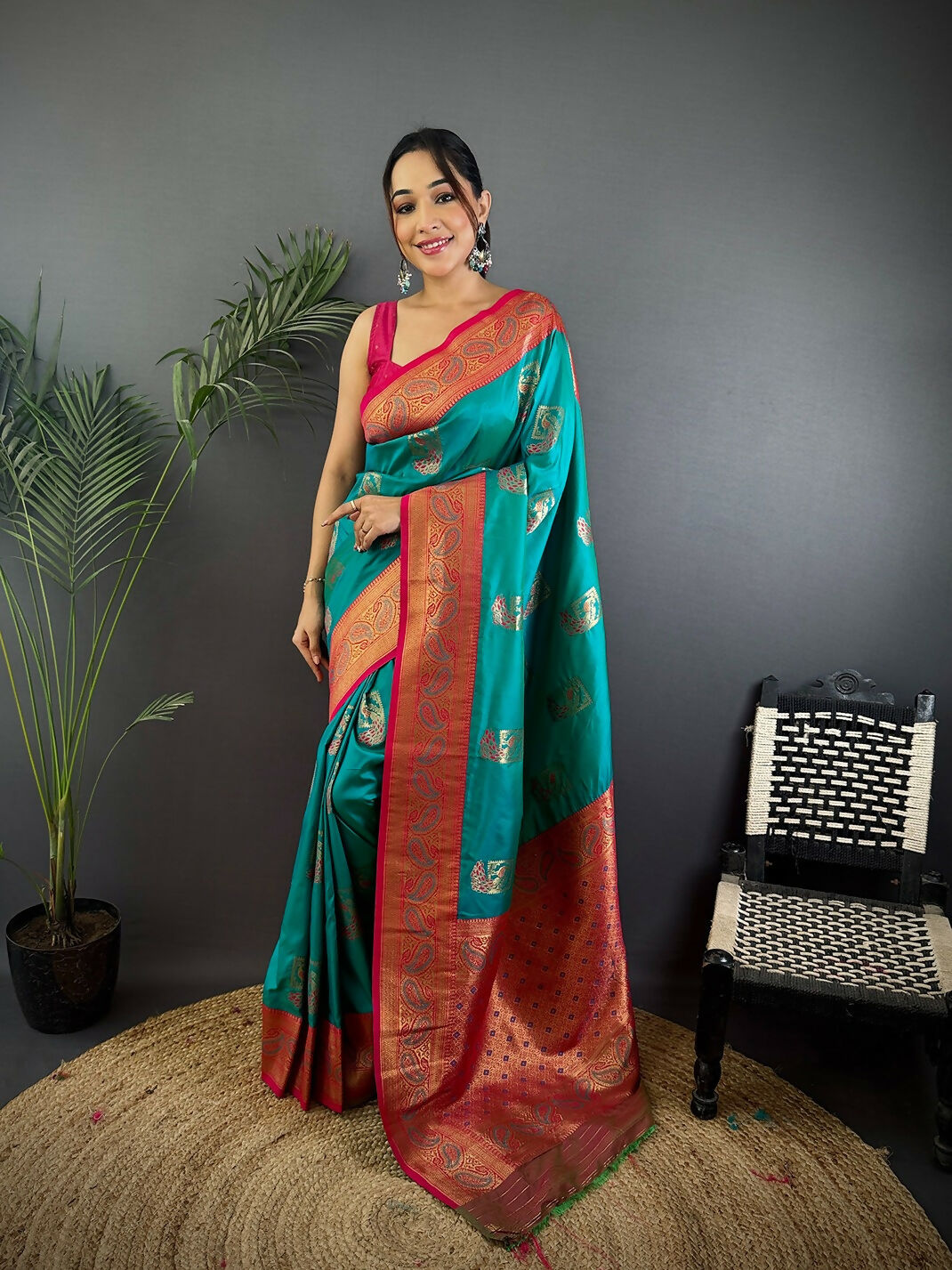 Maroon Banarasi soft silk saree featuring peacock motifs with unstitched blouse