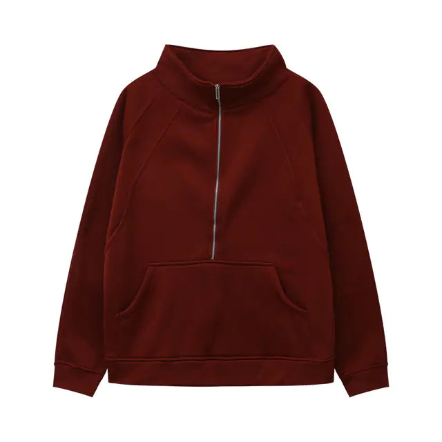 Women's Half Zipper Plush Stand-Up Collar Sweatshirt - Image 40