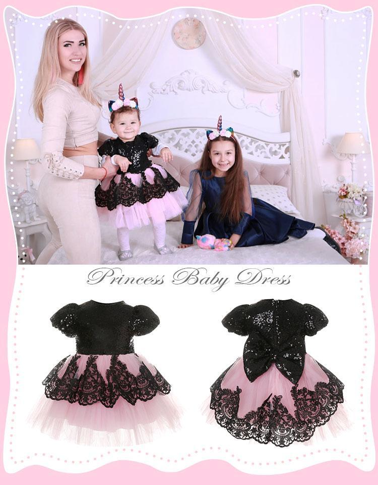 Girls Modern Luxury A-Line Formal Dress in Black and Pink