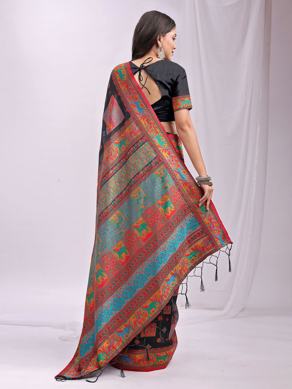 Black Linen Cotton Saree with Matching Blouse Piece