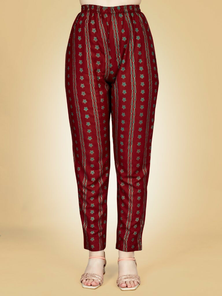Women's Maroon Embroidered Viscose Rayon Straight Kurta Pant Set