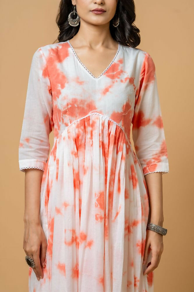 Peach Tie & Dye Kurta Pant Set - Comfortable Cotton Ethnic Wear