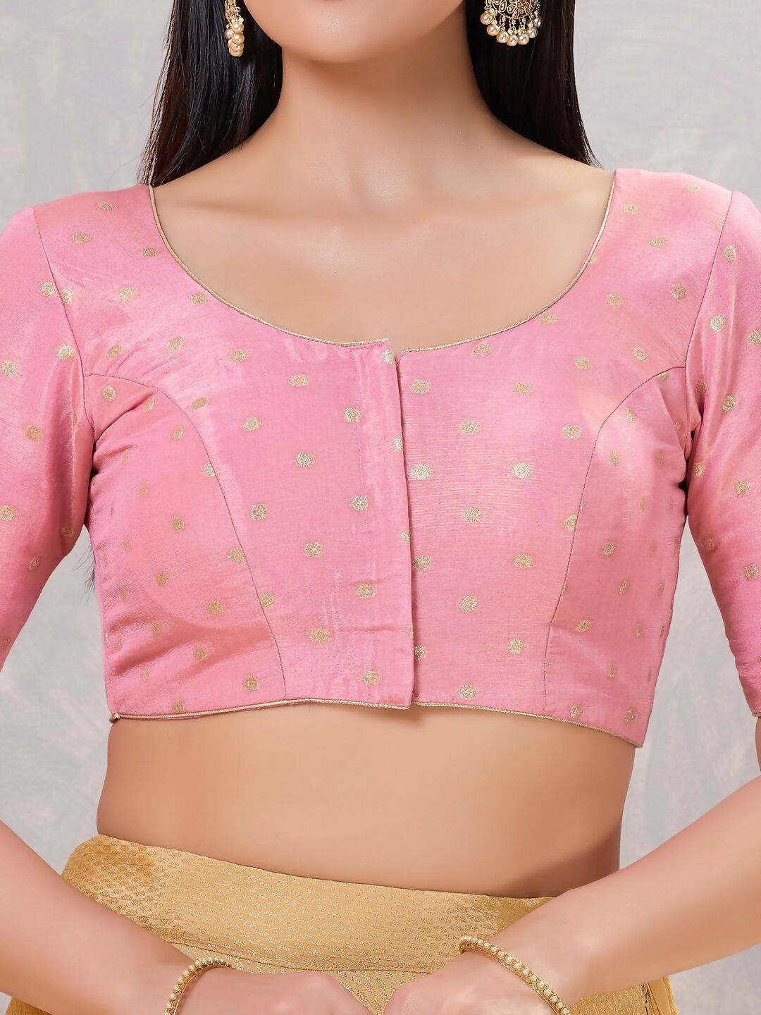 Light-Pink Silk Stitched Blouse for Women