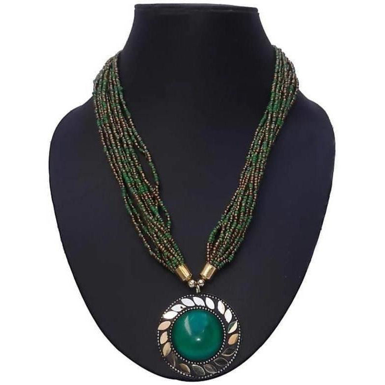 Elegant green statement necklace for women featuring a modern design