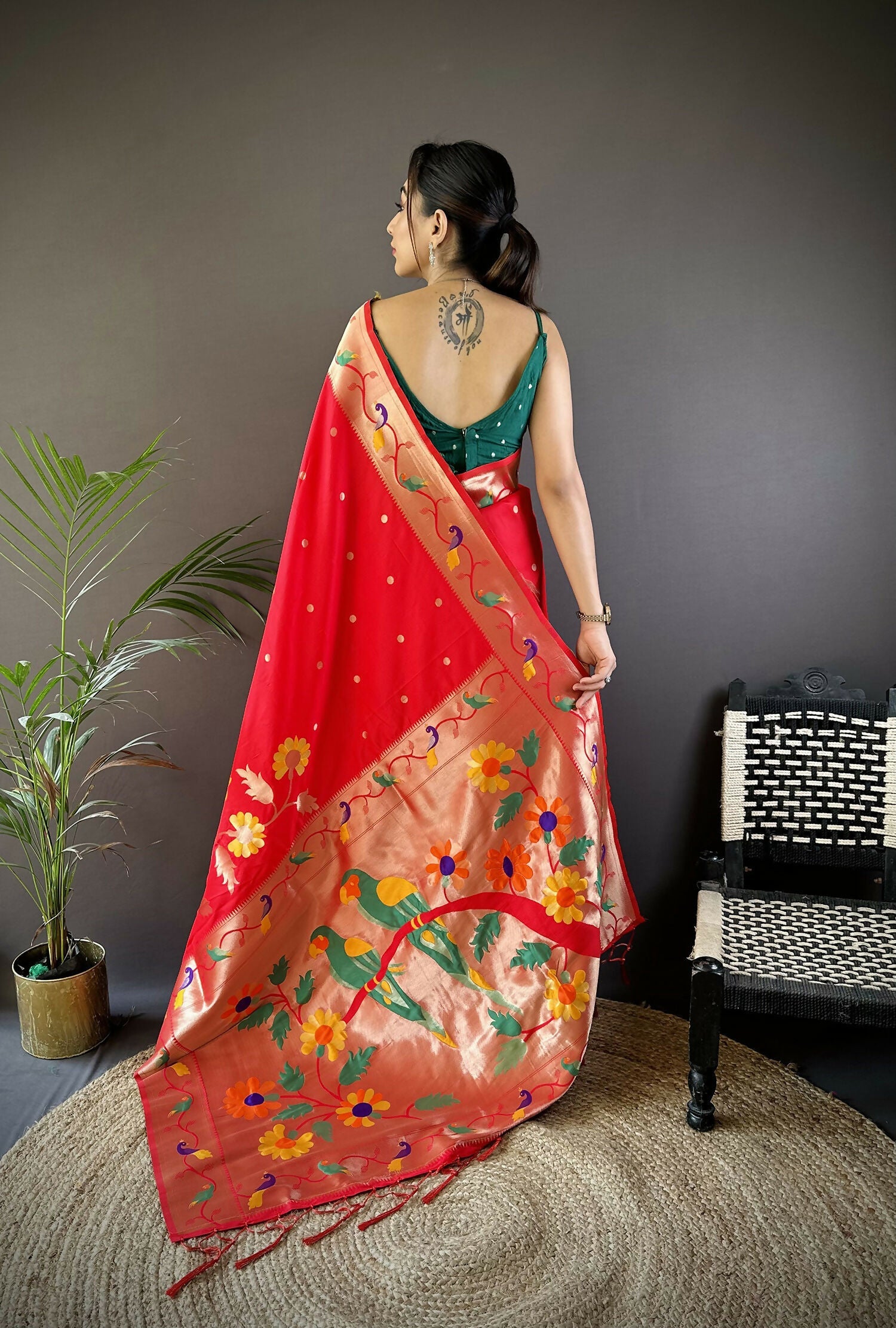 Red Zari Woven Floral Motifs Soft Silk Paithani Saree