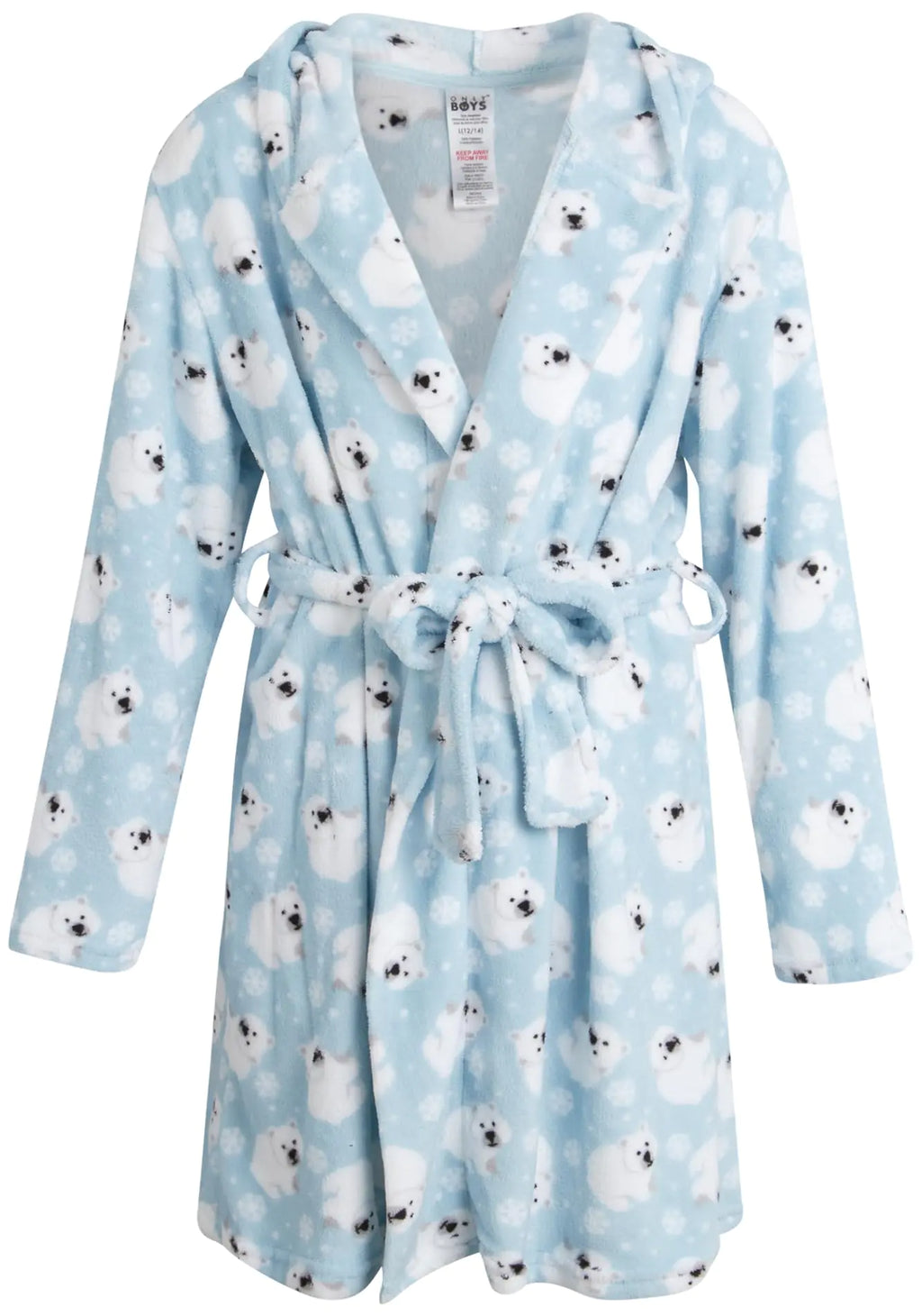 Rene Rofe Boys Robe - Soft Fleece Long Sleeve Hooded Robe for Boys - Printed Boys Lightweight Bath Robe (6-14) Size 6-7 Blue Polar Bear