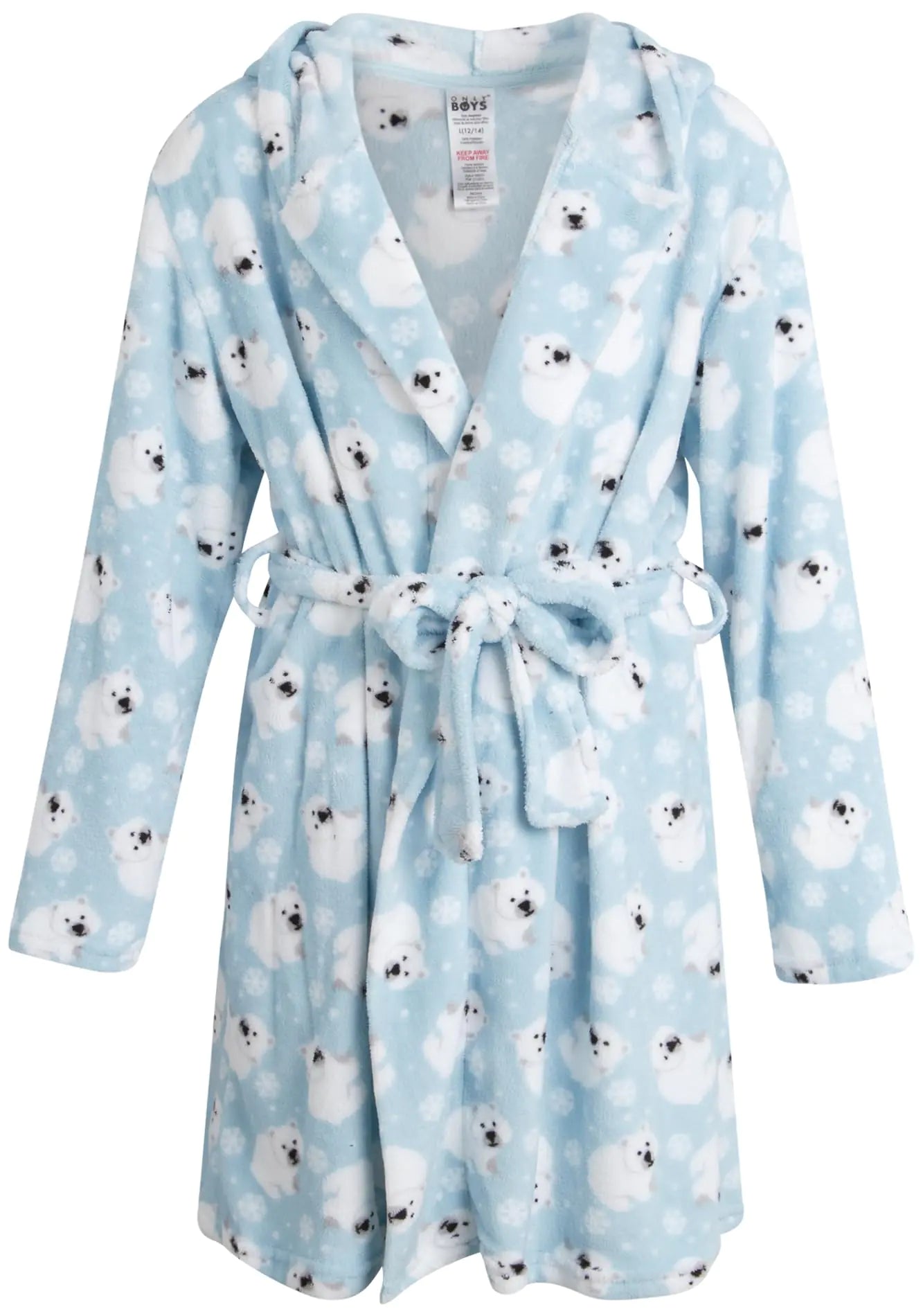 Rene Rofe Boys Robe - Soft Fleece Long Sleeve Hooded Robe for Boys - Printed Boys Lightweight Bath Robe (6-14) Size 6-7 Blue Polar Bear