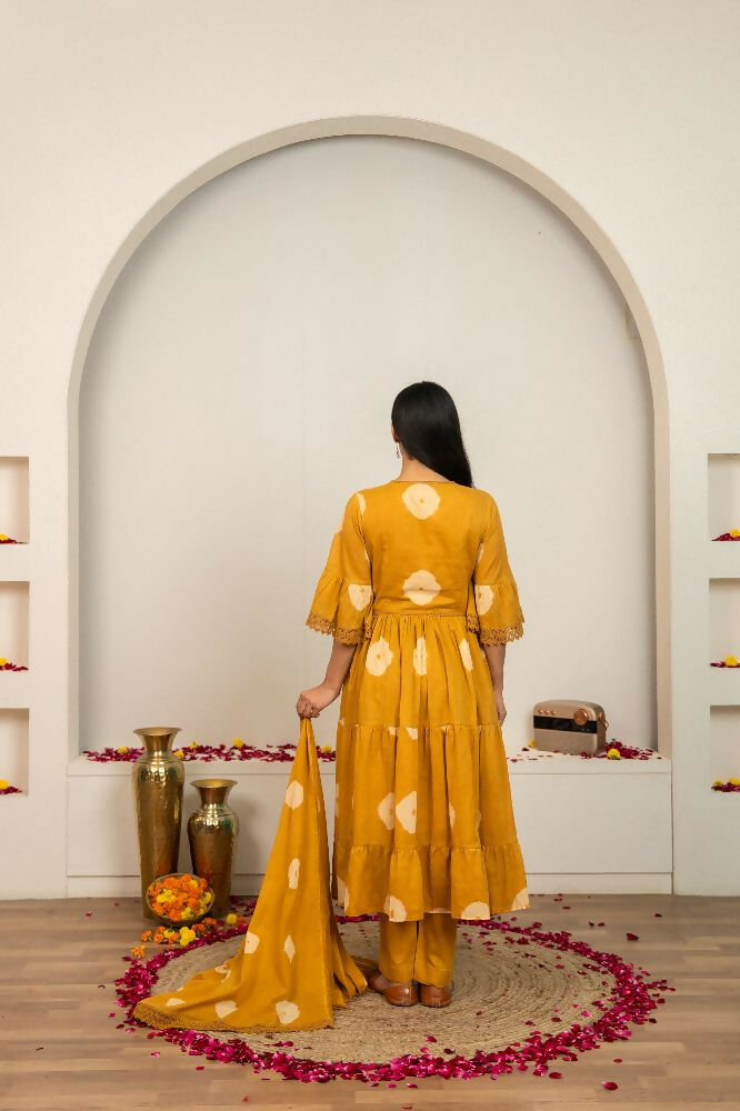 Musard Yellow Tie & Dye Cotton Suit Set for Women
