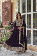 Joban Fashion Wine Georgette Sequence Embroidery Work Kurta Set