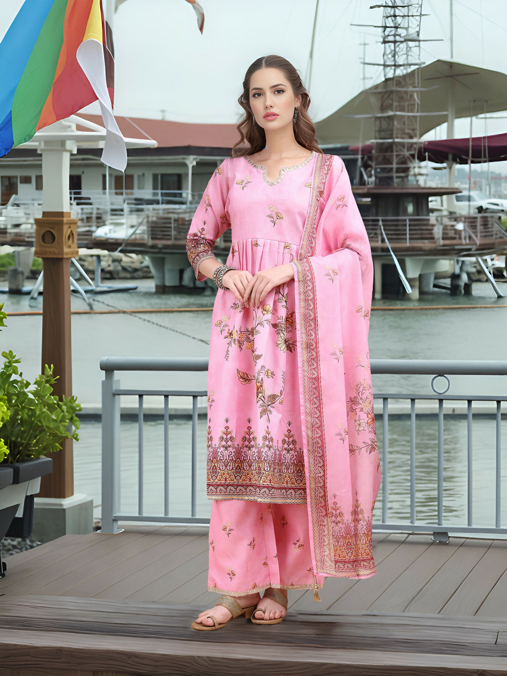 Joban Fashion Pink Position Digital Print With Position Foil Kurta Set