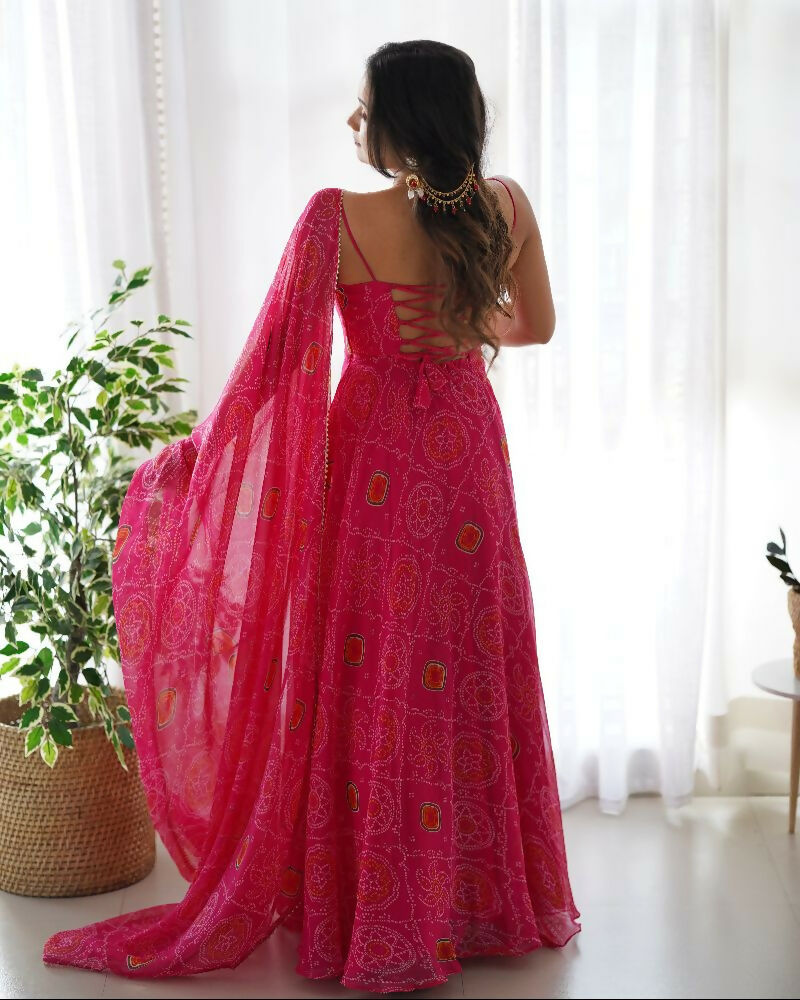 Pink Chiffon Kurta Set with Sequin Embroidery Work