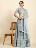 Grey georgette lehenga choli with intricate sequins and zari embroidery