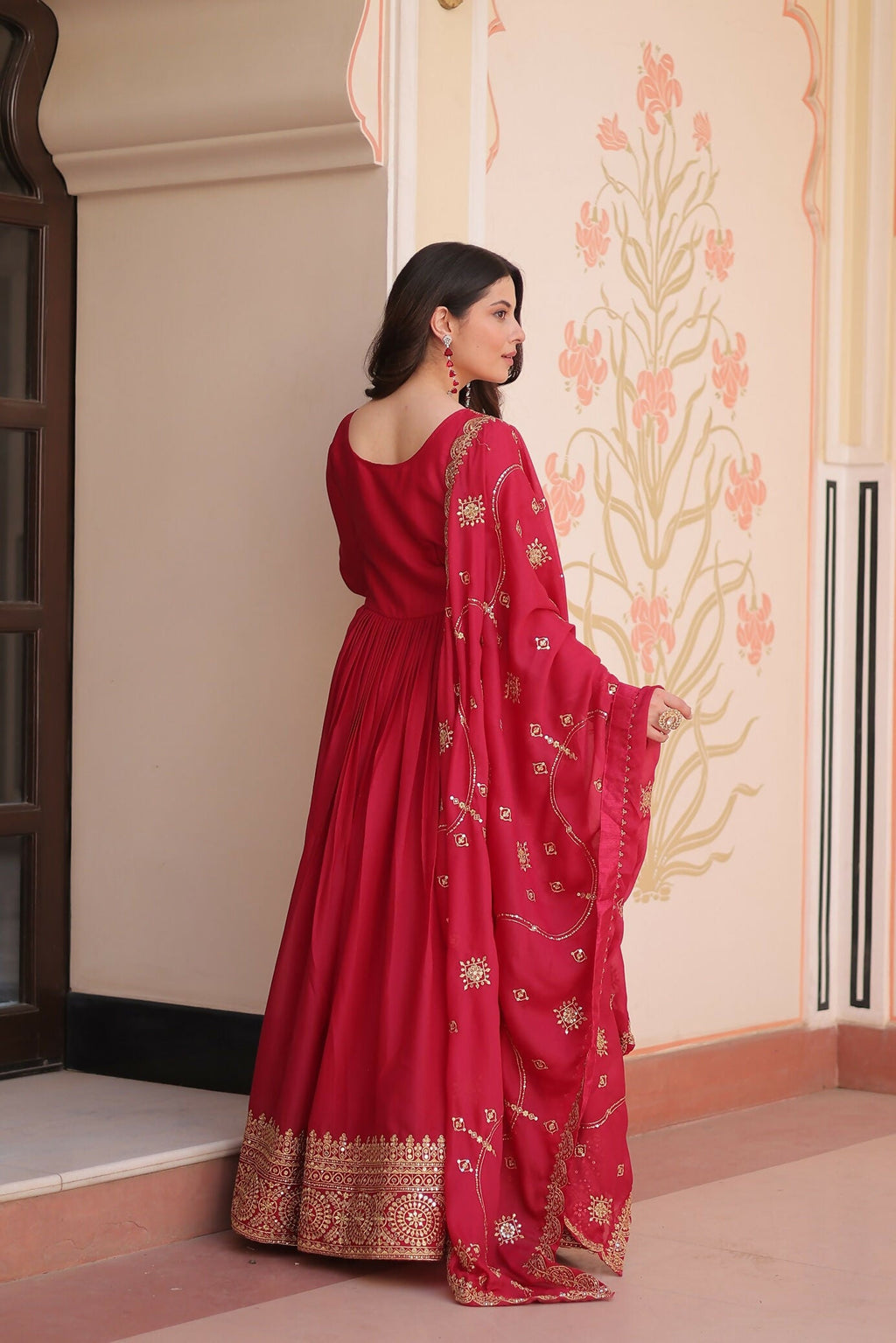 Joban Fashion Pink Georgette Sequence Embroidery Work Kurta Set