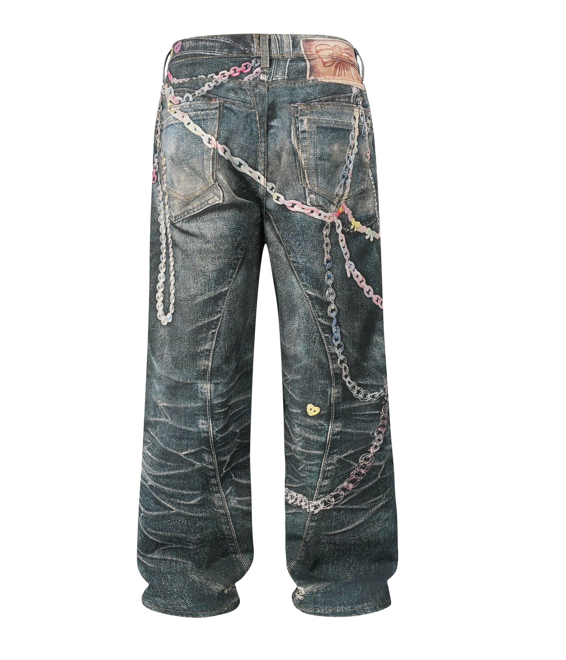 Wideboy Lucky Denim Jeans with All Over Graphic Print Sand Wash - Image 3