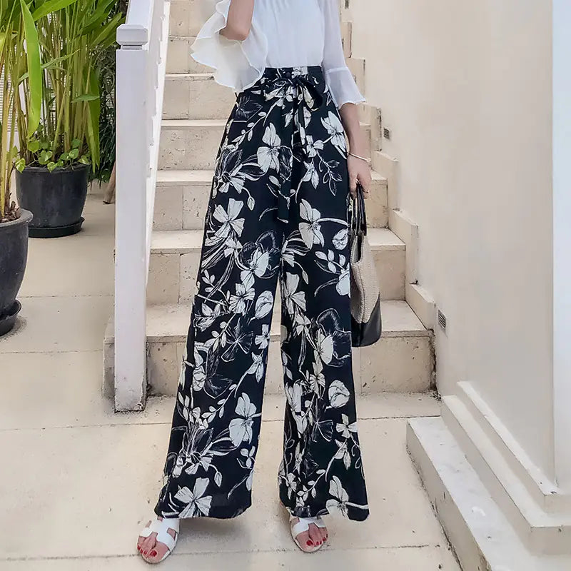 Women's Floral Bohemian Wide Leg Beach Pants High Waist - Image 8