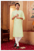 Light green art silk kurta pyjama set for toddler boy