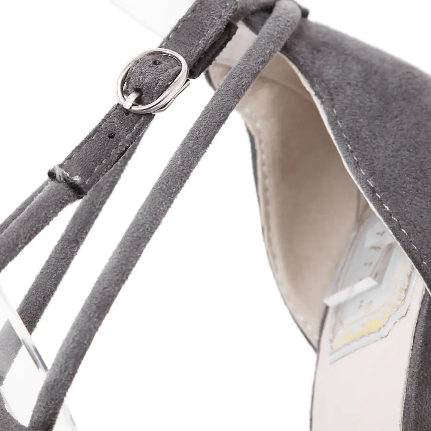 Women's Pointed Toe Suede Chunky Block Heel Ankle Strap Pumps - Image 6