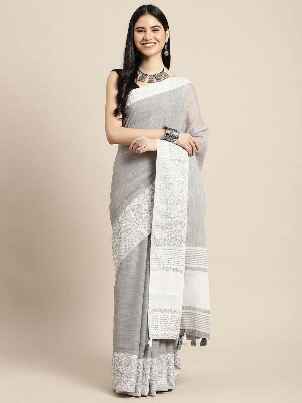 Shree Shyam Fashion Linen Grey Saree