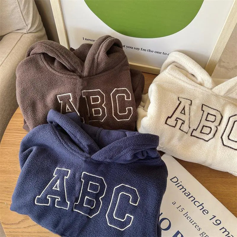 Kids' Autumn Winter Fleece Letter Sweatshirt Set