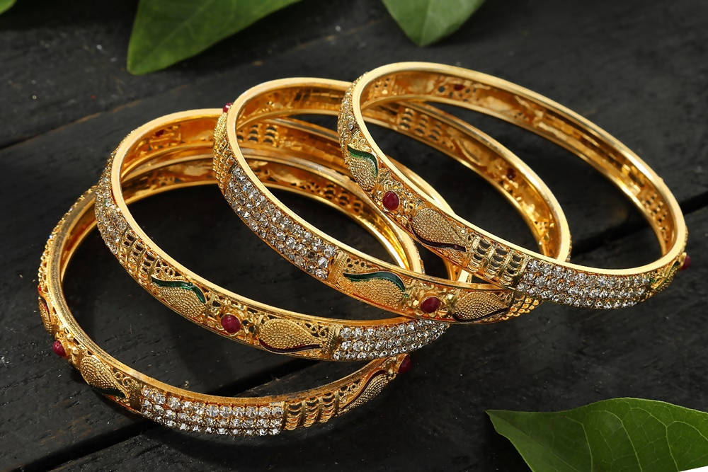 Golden AD Stone Embellished Bangle Set for Women & Girls