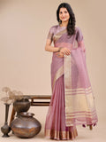 Lightweight Seoul purple organza saree with elegant, airy drape