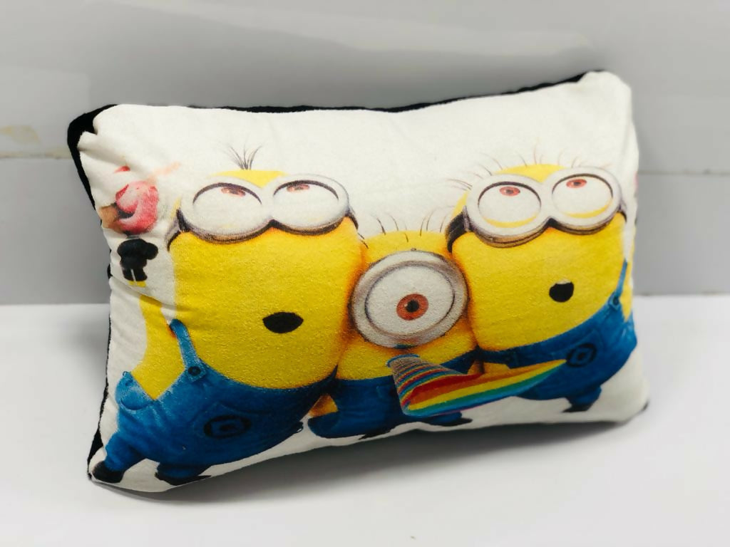 Playful Minions cartoon throw pillow, 12x14 inches in yellow and blue