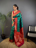 Rama Green Banarasi soft silk saree with traditional woven butti design