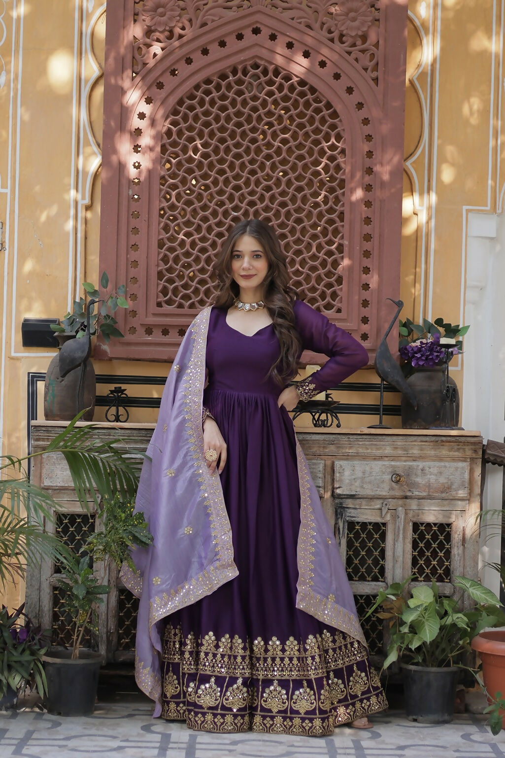 Joban Fashion Purple Georgette Sequence Embroidery Work Kurta Set