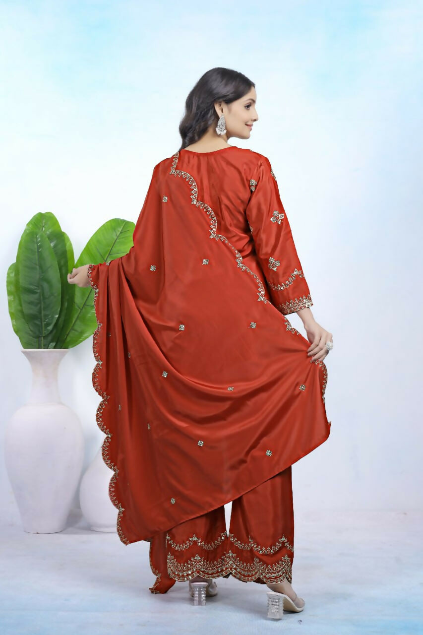 Maroon Crepe Embroidered Sharara Set - Elegant Ethnic Wear