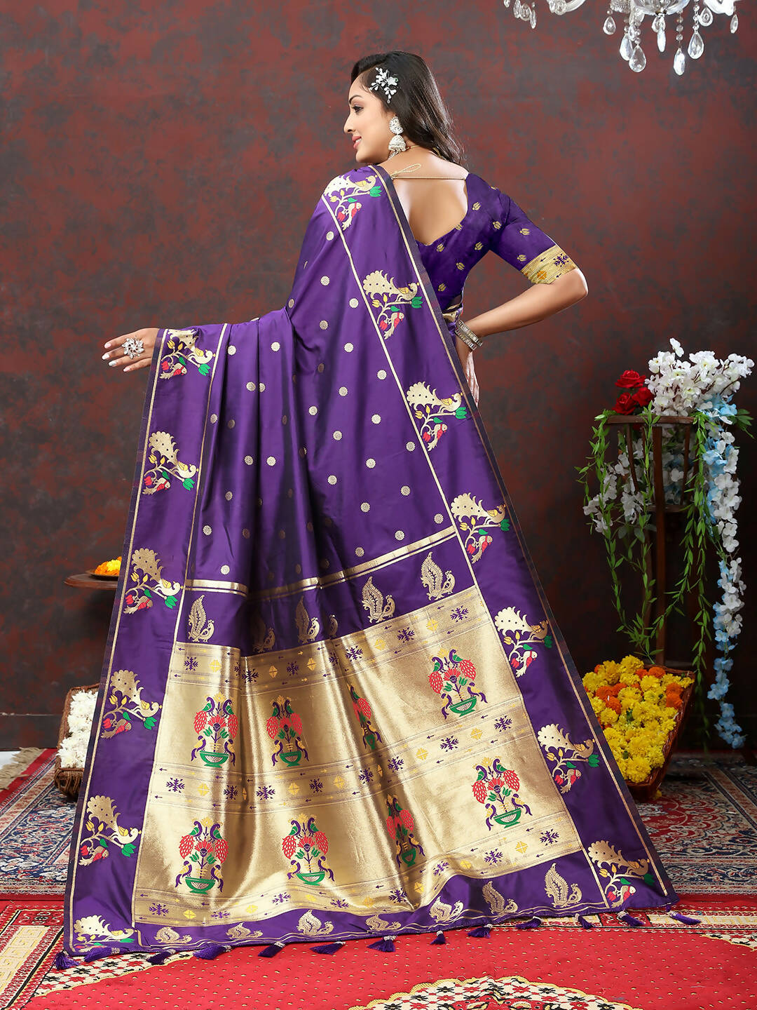 Purple Soft Paithani Silk Saree with Gold Zari Meenakari