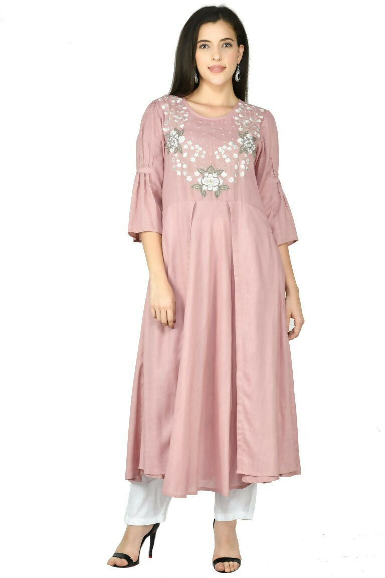 Rose Gold Cotton Rayon Kurta Set - Elegant Ethnic Two-Piece Suit