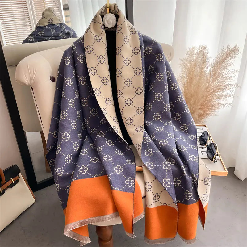 Luxury Floral Winter Poncho and Cashmere Scarf Set