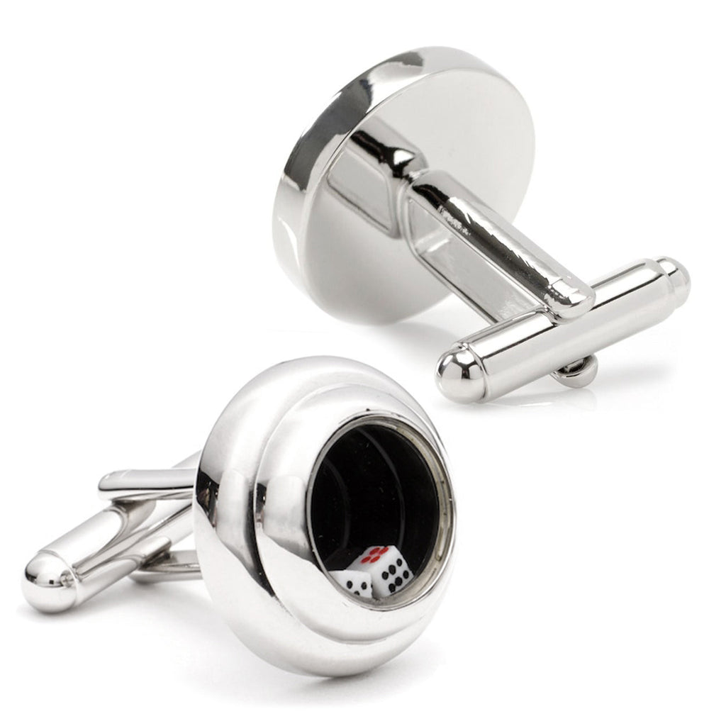 Rolling Dice Gaming Cufflinks in Rhodium Plated Silver Finish - Image 2