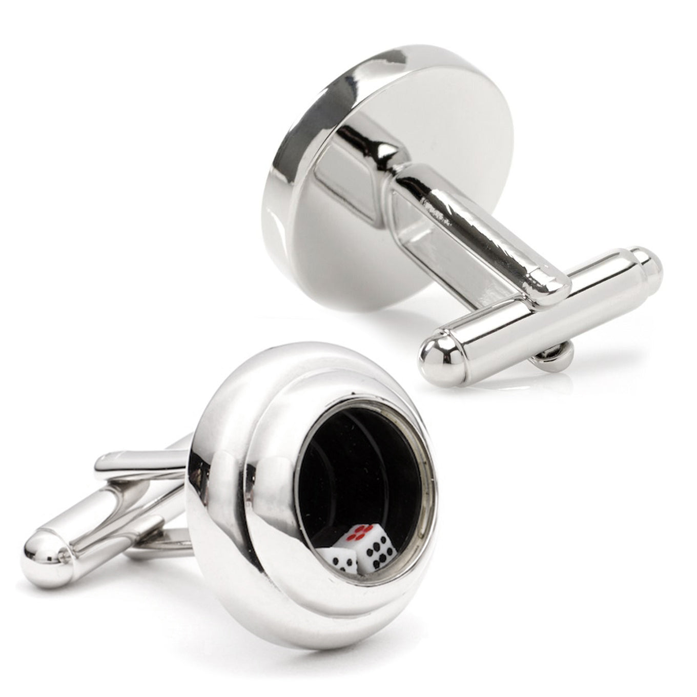 Rolling Dice Gaming Cufflinks in Rhodium Plated Silver Finish - Image 2