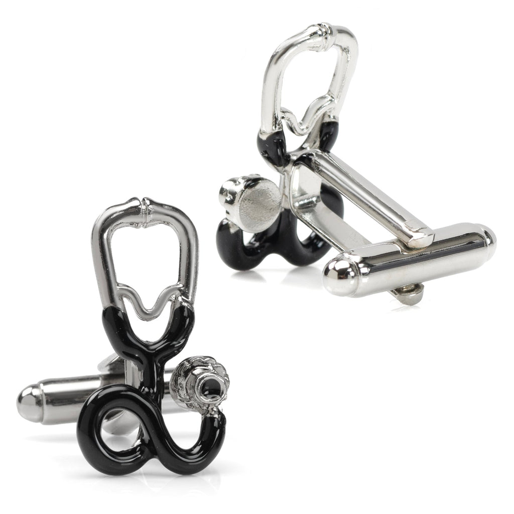 Stethoscope Cufflinks for Doctors and Nurses in Silver and Black - Image 3