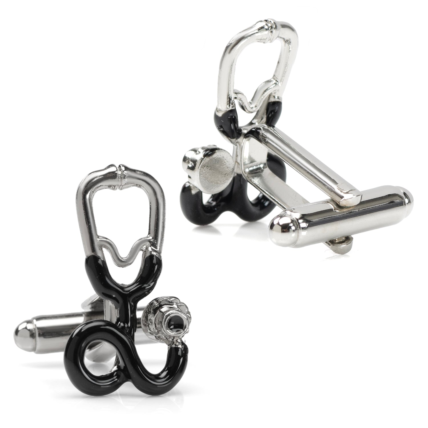 Stethoscope Cufflinks for Doctors and Nurses in Silver and Black - Image 3