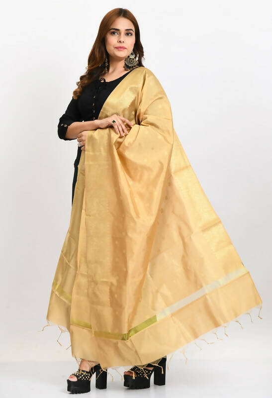 Golden Banarasi Silk Woven Dupatta for Ethnic Wedding Wear