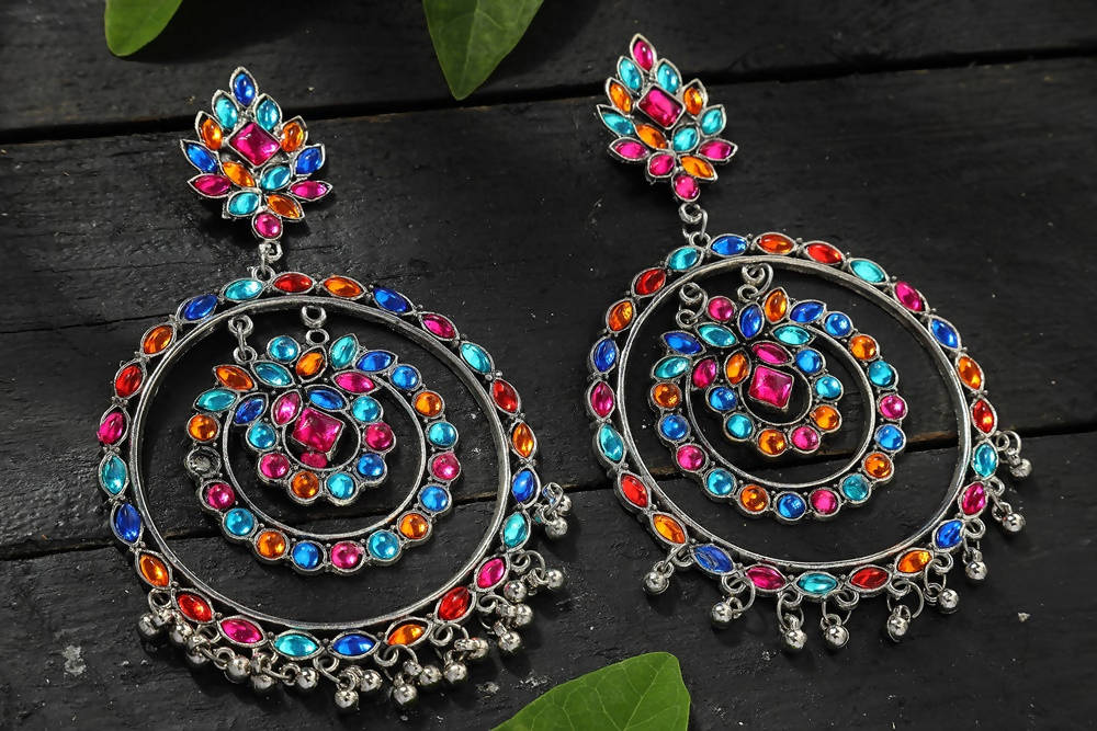 Multi Colour Kundan Circle Earrings for Party and Regular Wear