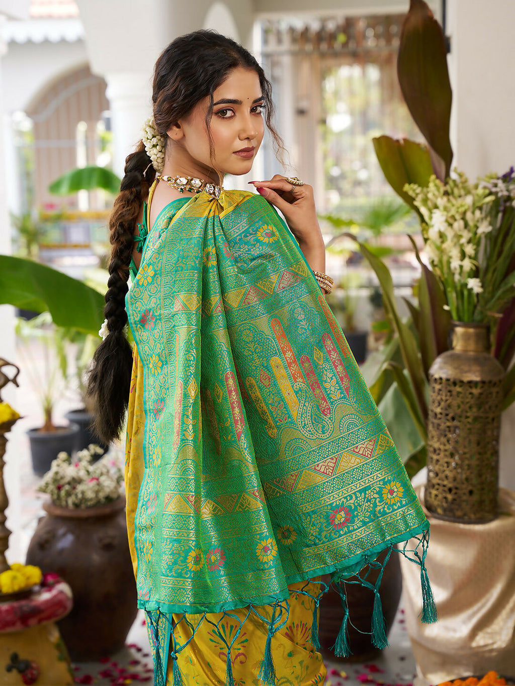 Mustard Yellow Soft Silk Saree with Matching Blouse