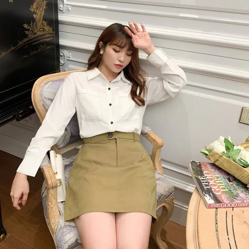 Plus Size Sweet High Waisted Skirt for Spring Casual