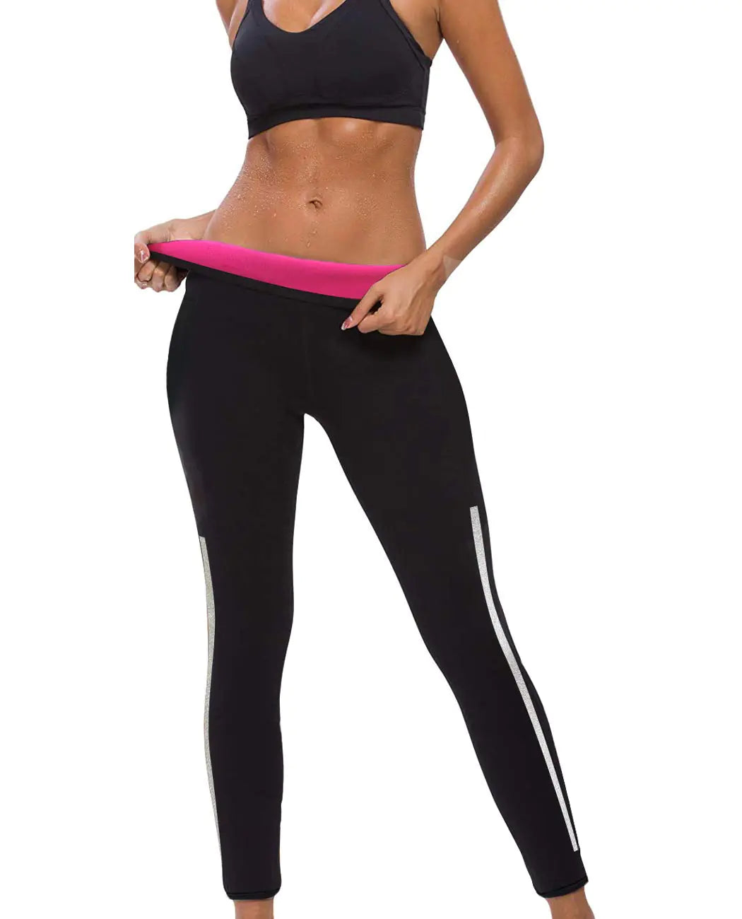 NonEcho Women Neoprene Sauna Sweat Pants High Waist Workout Leggings Tummy Control Fitness Tights with Side Pocket Black