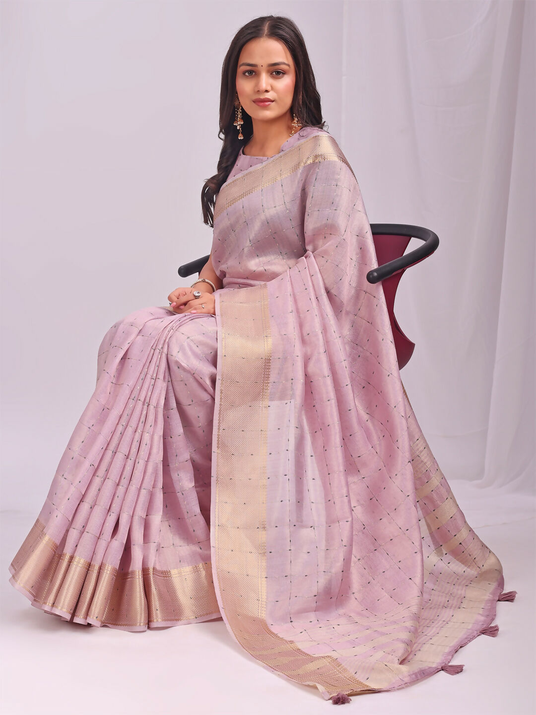 Light Pink Organza Saree with Matching Blouse Piece