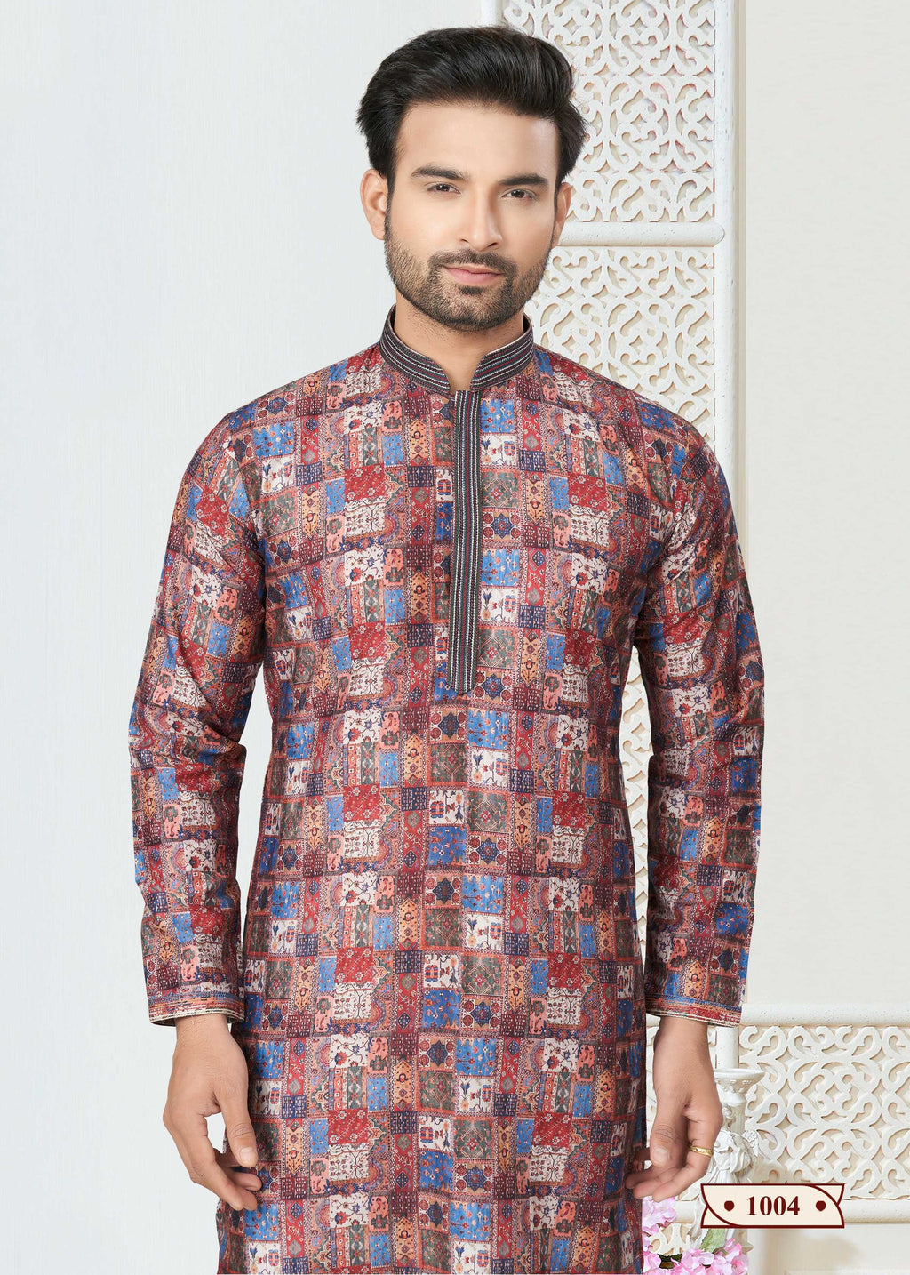 Boys Multicolor Cotton Printed Kurta Pyjama Set for Festive Wear