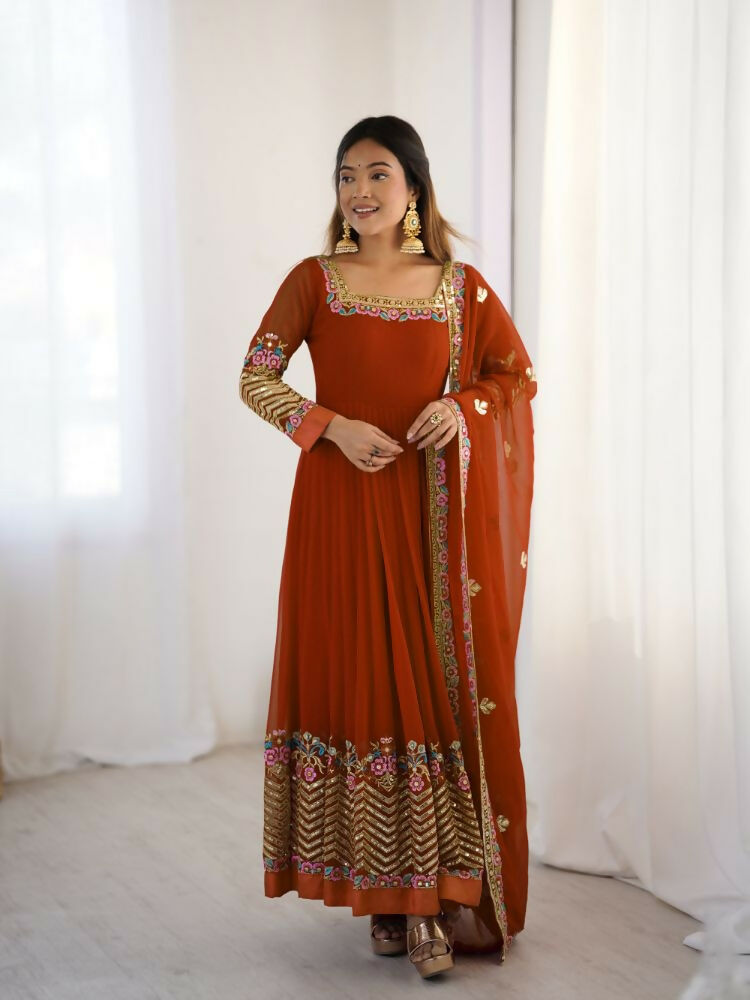 Joban Fashion Orange Georgette Sequence Embroidery Work Readymade Kurta Set